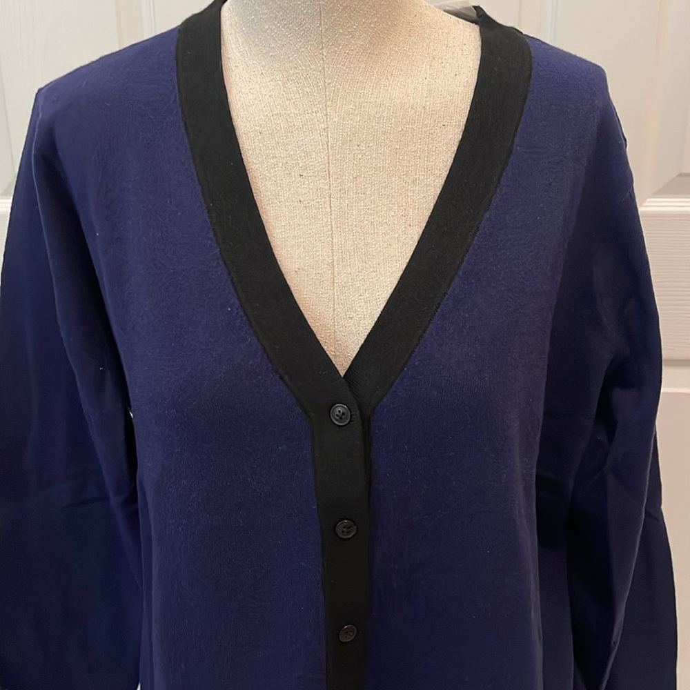 Candace Cameron Bure Tipped V-Neck Cardigan Sweater w/ Ruffle Sleeve Size Medium
